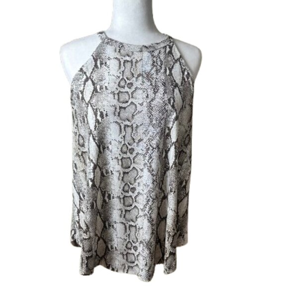 Olivia Grey Halter Neck Snakeskin Print Neutral Tone Tank Top Blouse Size Medium - Picture 1 of 8